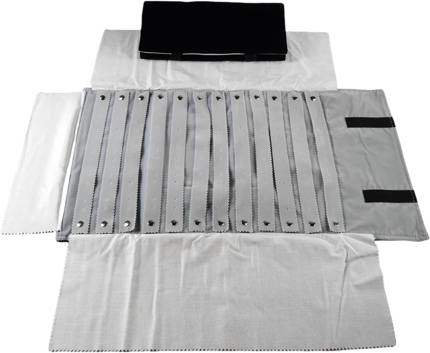 Travel Jewelry Roll Organizer, Foldable Storage bag for Journey Earrings Women (Black and Grey Velvet, M)