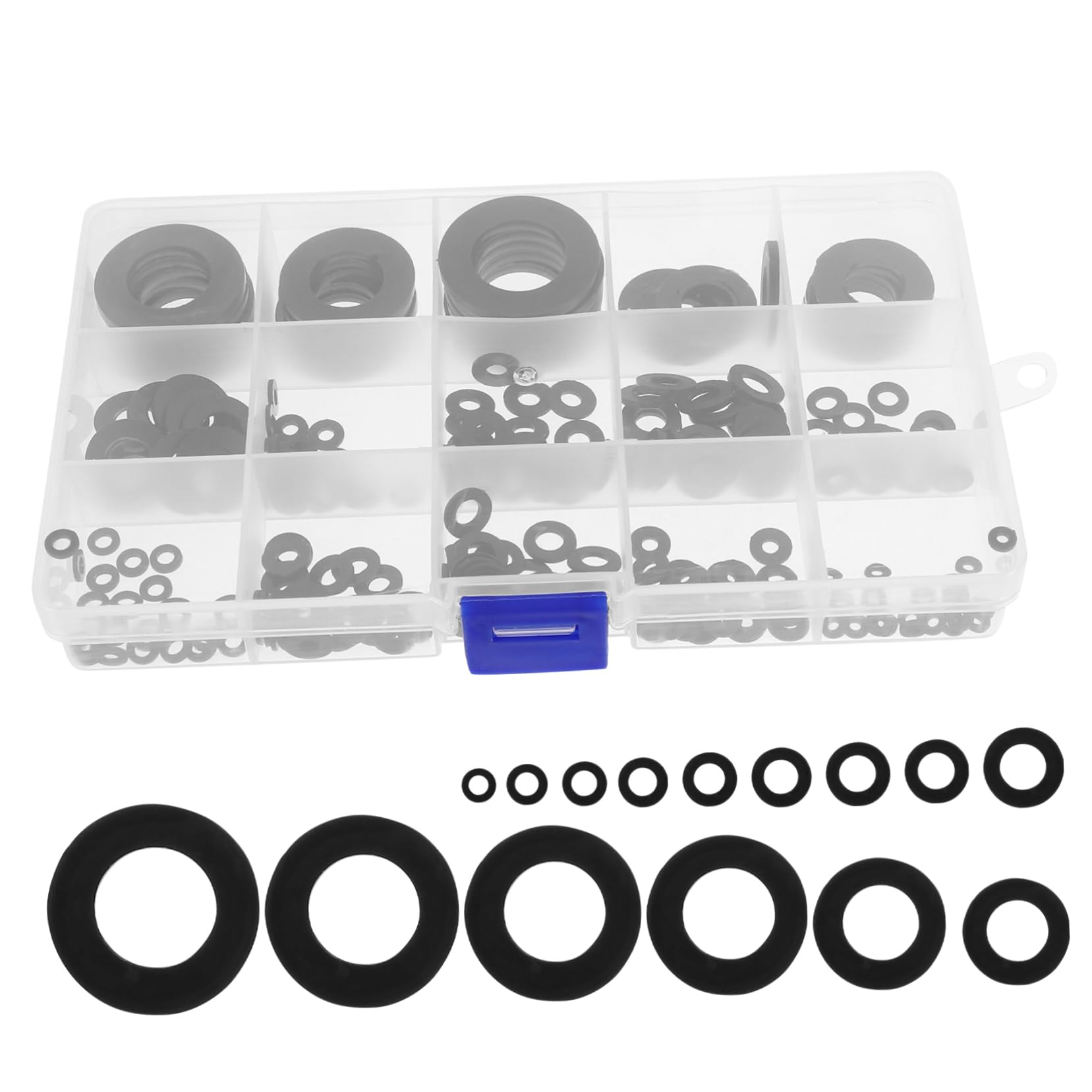 Guarnizioni Rubinetto 215pezzi in Plastico Nero, Rondelle Piatte e Beveled per Lavello Bagno e Cucina, Riparazione Perdite