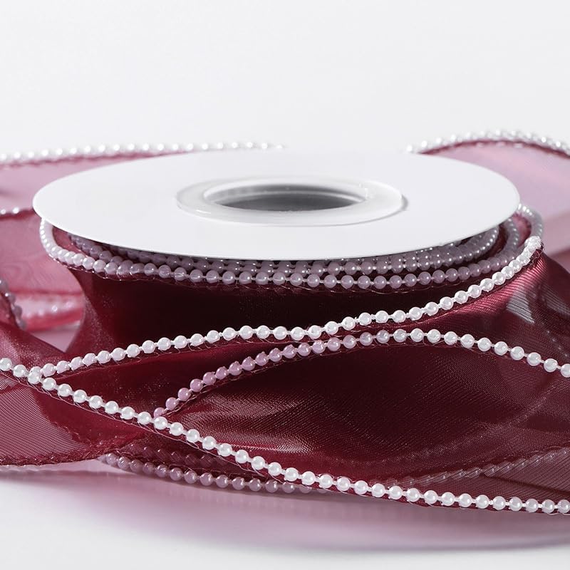 Ruban Ruban de soie Ruban de soie en mousseline de soie à bord perlé, 5/10/20 yards x 4 CM, for emballage cadeau, ruban d'emballage de bouquet de fleurs, for l'artisanat, ruban d'invitation en moussel