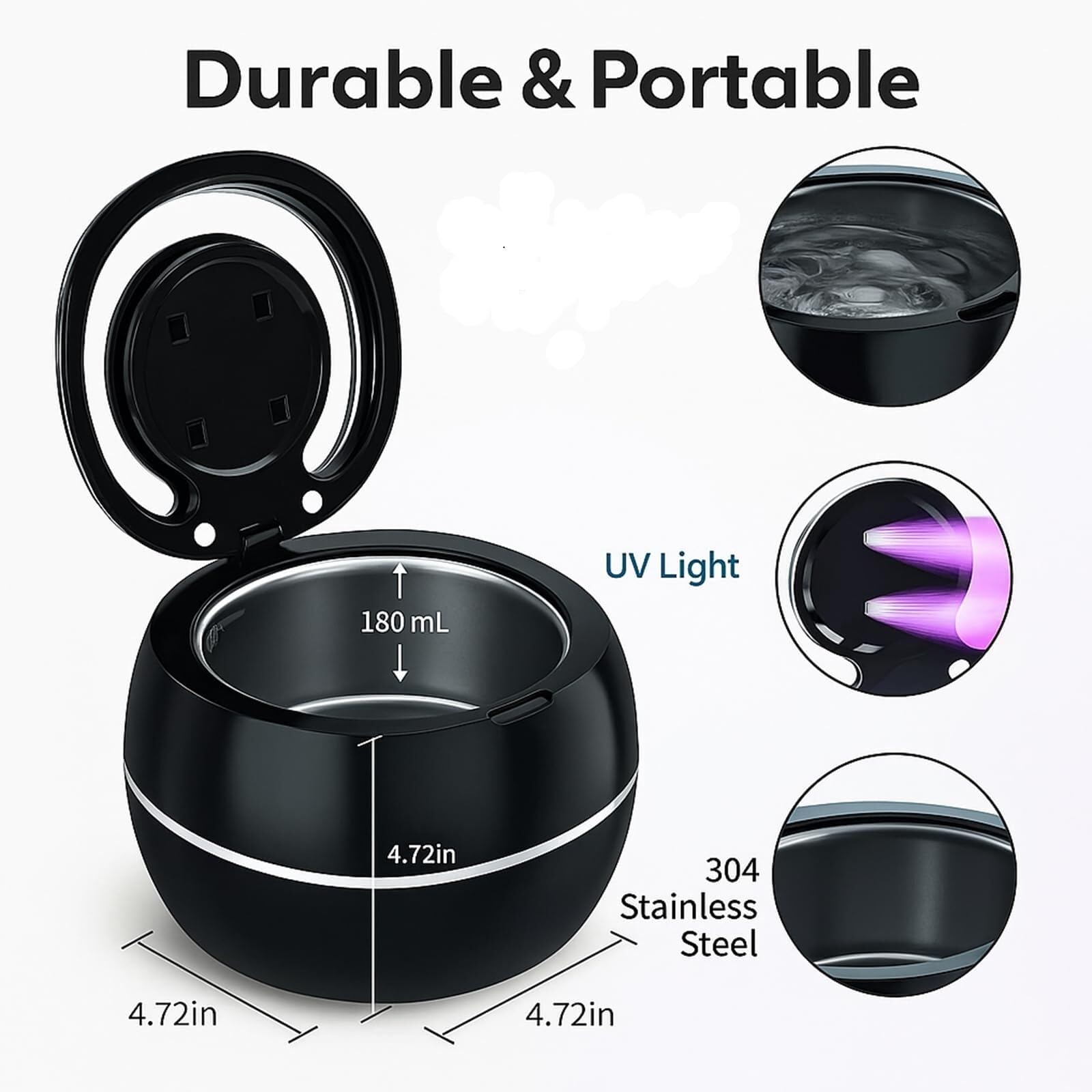 Ultrasonic Retainer Cleaner，For Dentures, Retainers, Aligners, Mouthguards & Jewelry – 360° Deep Cleaning(White)