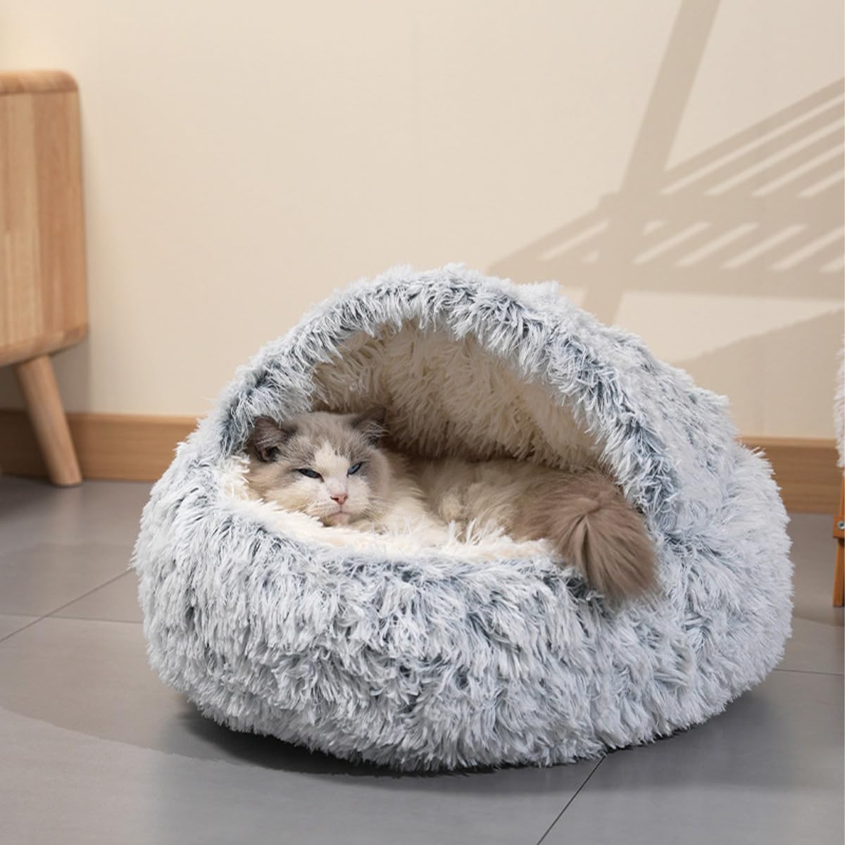 Niche igloo pour chat et animal domestique – Tente pliable en peluche avec fond antidérapant – Semi-fermé – Niche moelleuse pour petits chats, chatons, chiots et chats (vert, 80 cm)