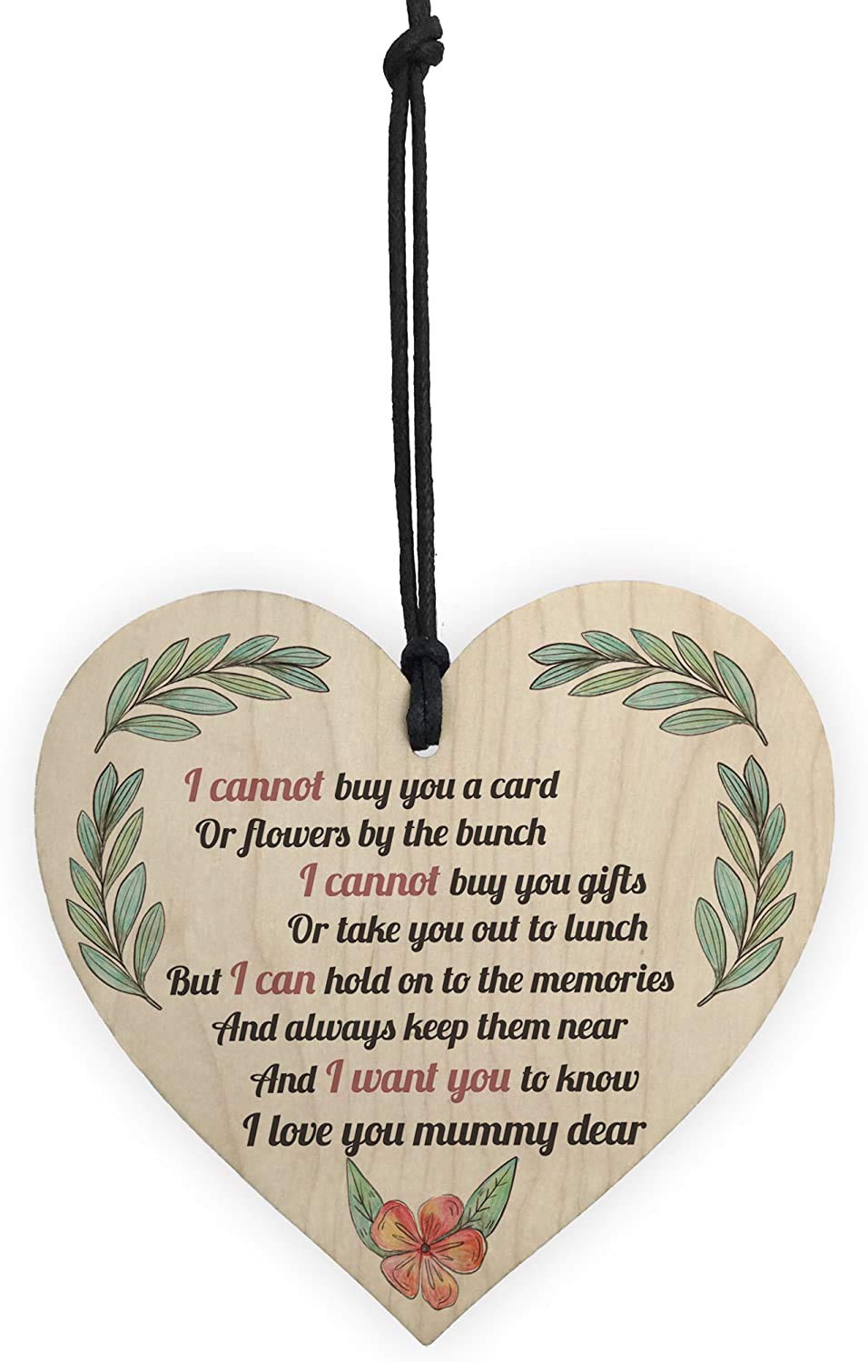 Red Ocean Mum Memorial Poem Wooden Hanging Heart Sign Mothers Day Gifts Rememberance Plaque Grave Sign