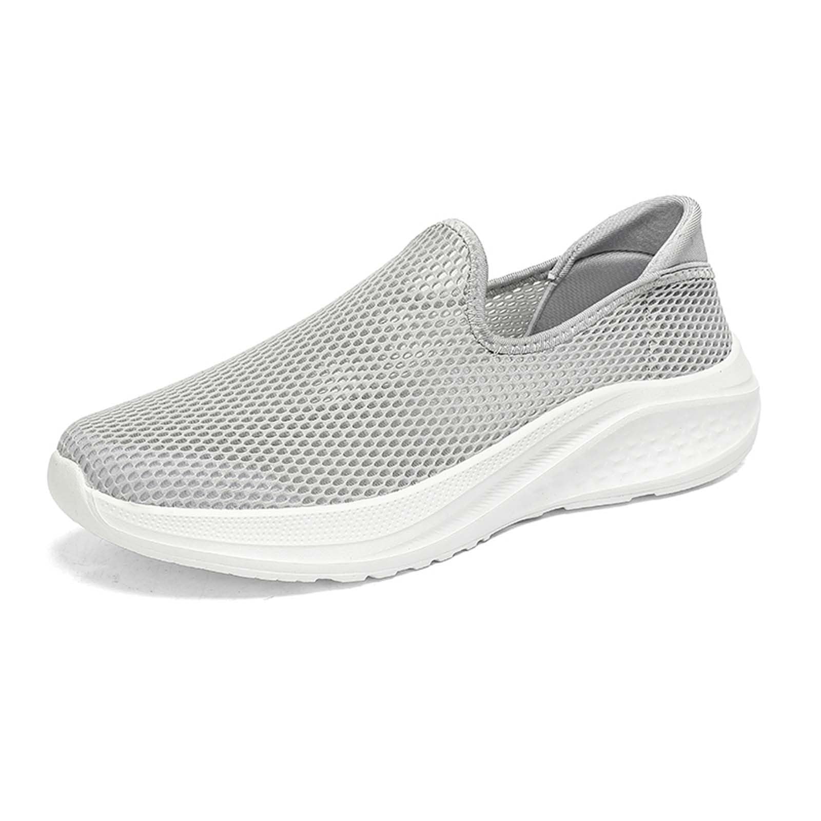 Men's Breathable Slip On Sneakers Lightweight Mesh Casual Walking Shoes for Outdoor Yoga Gym Travel (Grey, 9.5)