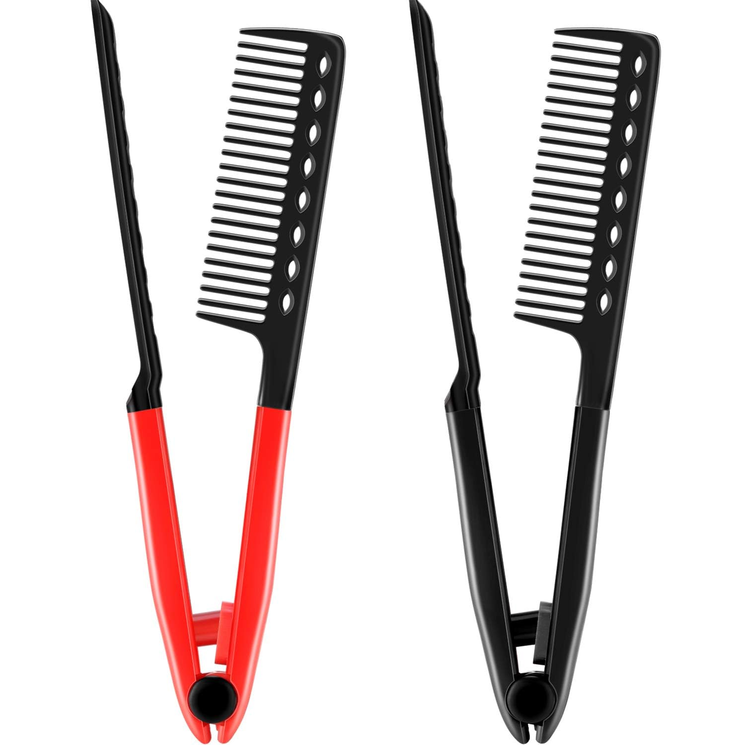 Tazweeq 2 Pieces Flat Comb Straightening Comb, Salon Hair Brush Combs Hairdressing Styling Hair Straightener, V-shaped Straight Comb Straightener, Black Red