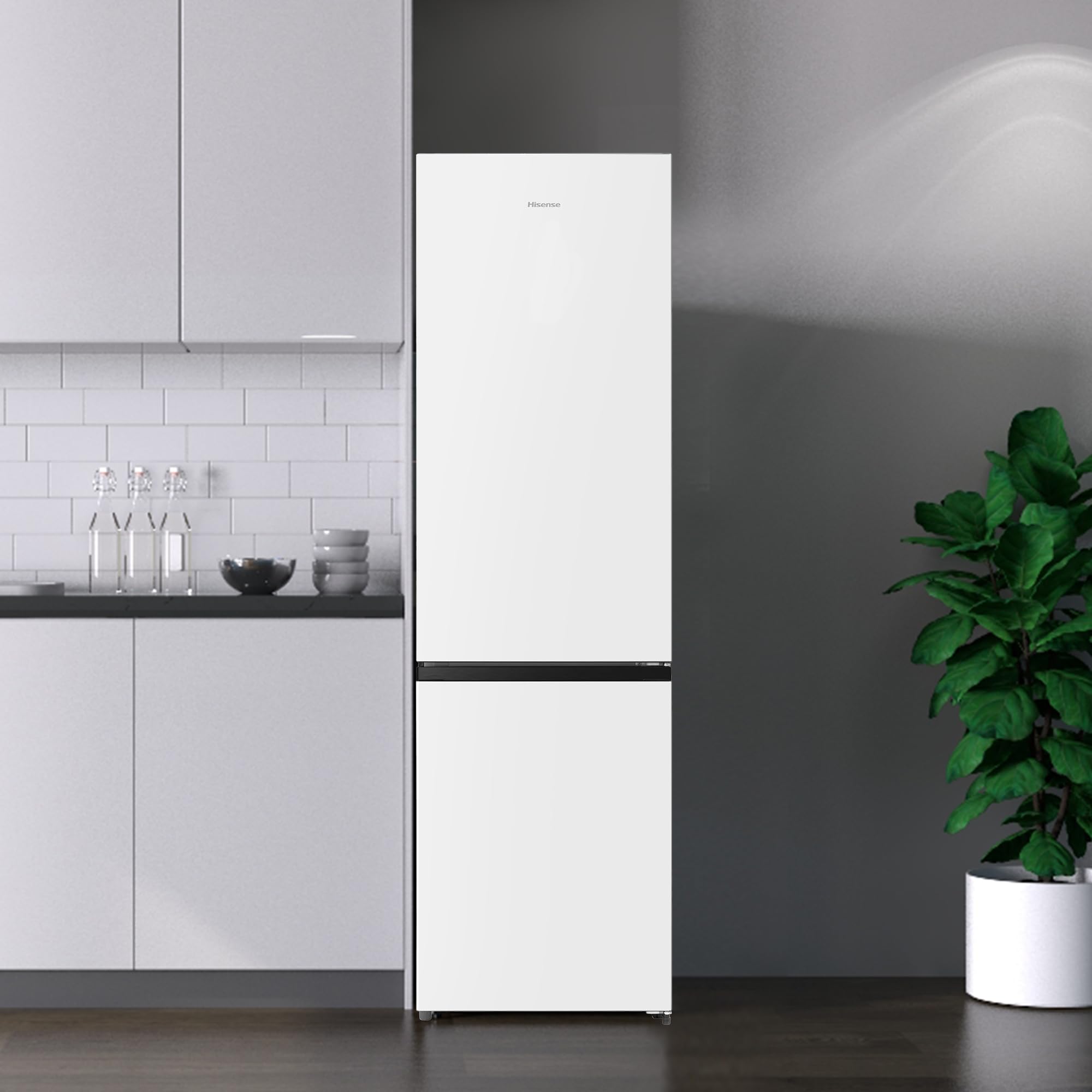 Hisense RB440N4AWA - Frigorífico Combi Total No Frost, Clase A, 336L, 202cm, Multi Airflow, Apertura de Puerta 90, Congelamiento Rápido, Botellero, Puerta Reversible, WiFi, Blanco