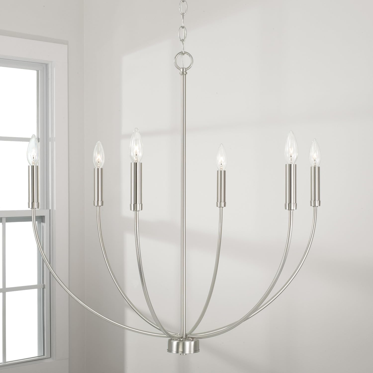 HomePlace by Capital Lighting 452161BN Ansley Retro/Vintage Mid-Century Art Deco Chandelier, 6-Light 360 Total Watts, 30" H x 30" W, Brushed Nickel