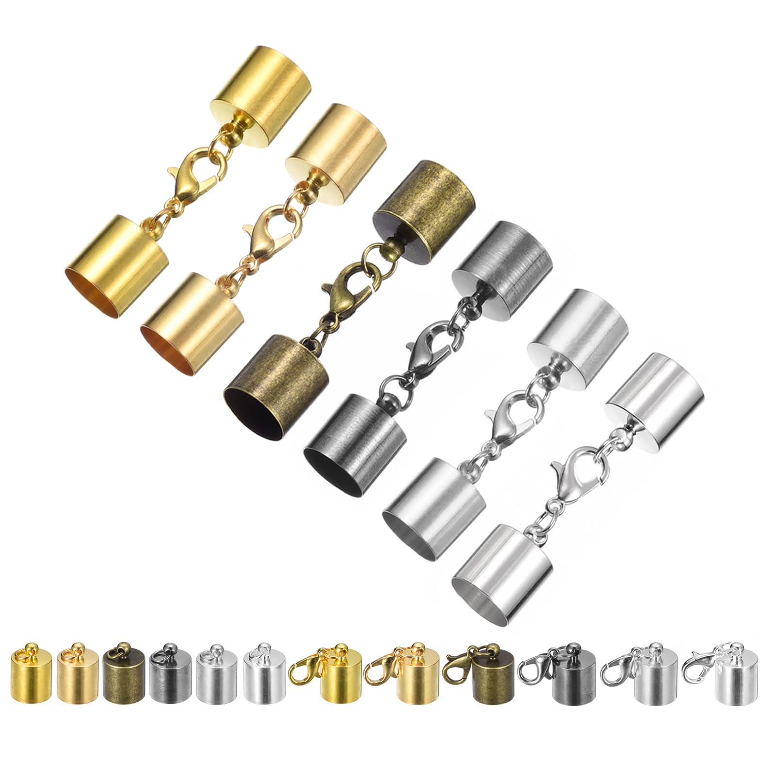 Fermoirs mousqueton pour bracelet en cuir avec terminateurs barillet 10mm faciles