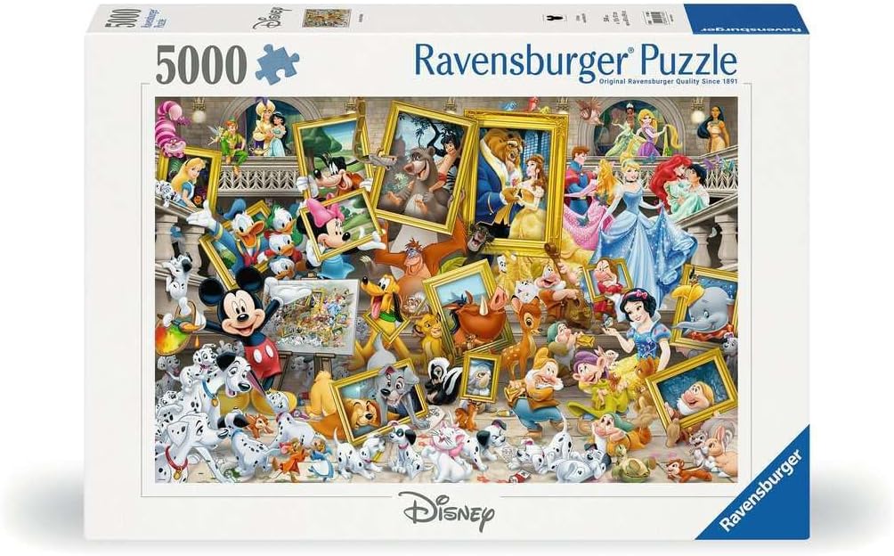 5000‑Piece Disney Multicharacter Puzzle – Over 60 Iconic Disney Characters Collage in Bright Portrait Frames, SoftClick Precision Fit on Linen-Matte Board | 17432‑4