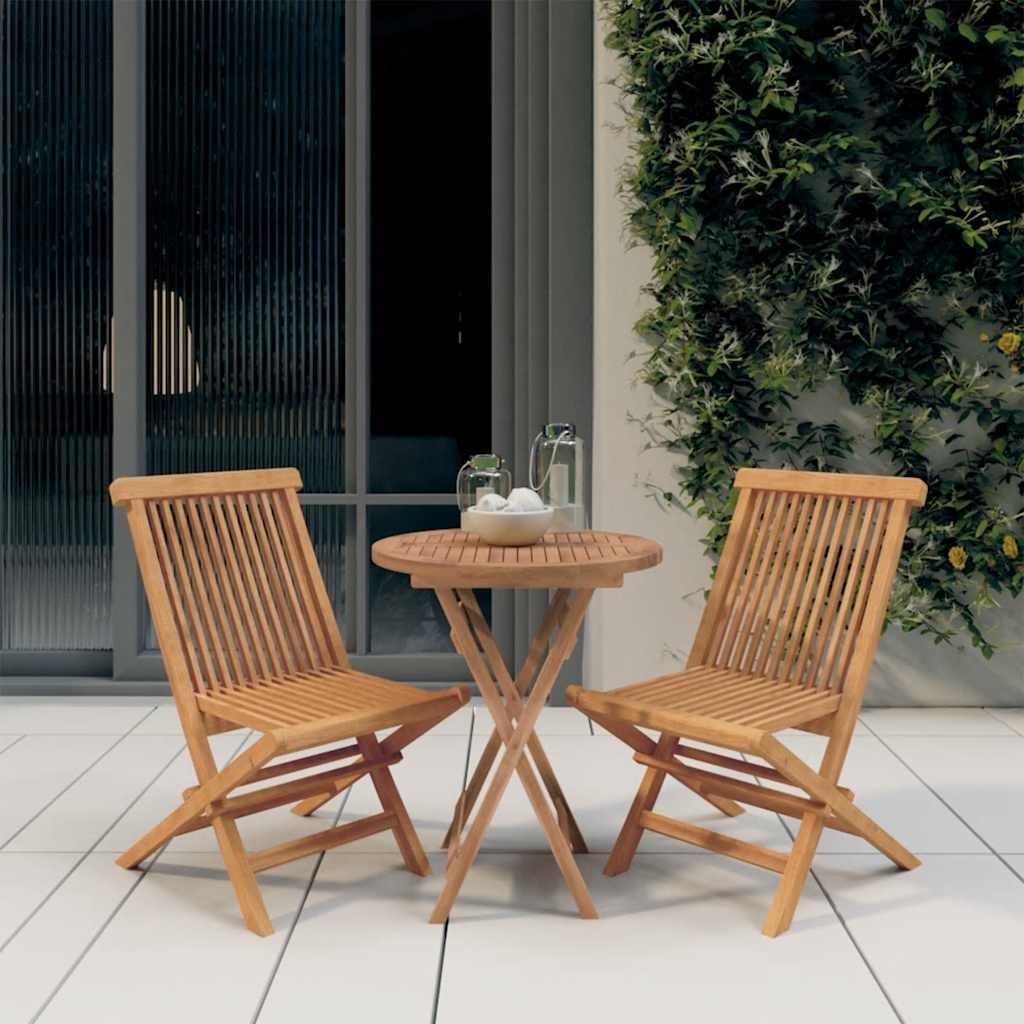 Set di 3 sedie pieghevoli in legno di teak, set da pranzo in legno di teak massiccio per terrazza, tavolo e sedie pieghevoli in legno, robusto e stabile, portata 110 kg