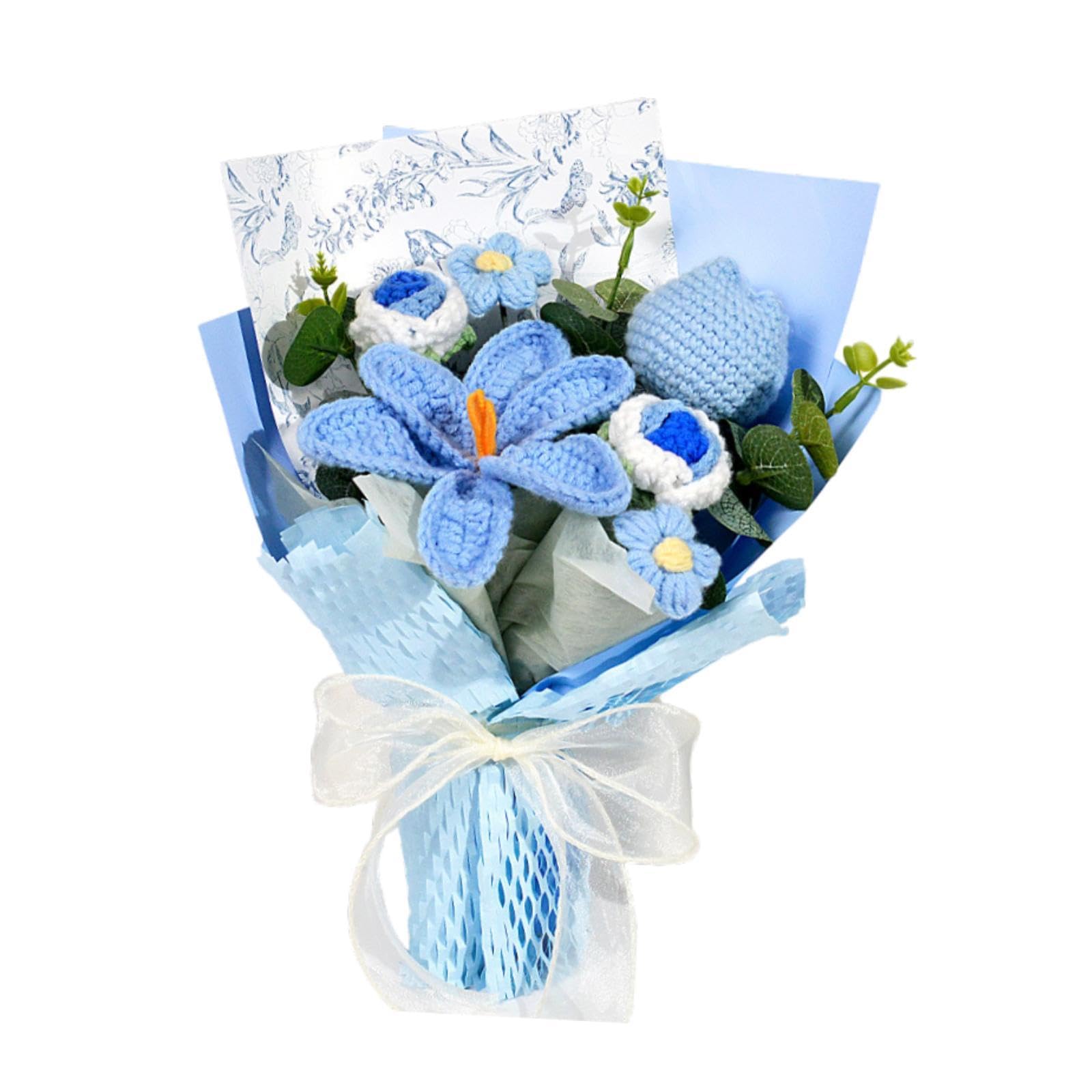 Crochet Flower Bouquet Multifunctional for Center Decoration Bedroom Desktop Blue-image-34