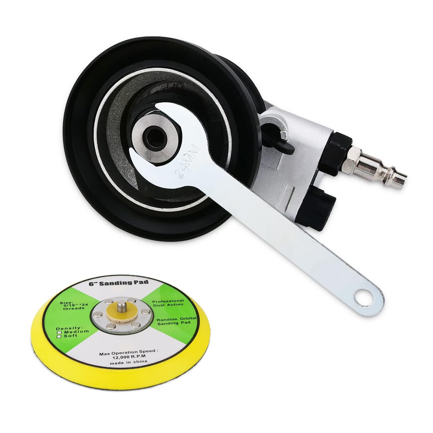 Levigatrice orbitale pneumatica da 15,2 cm, levigatrice ad aria con gancio e anello per la lavorazione del legno, lavori Autobody (argento)