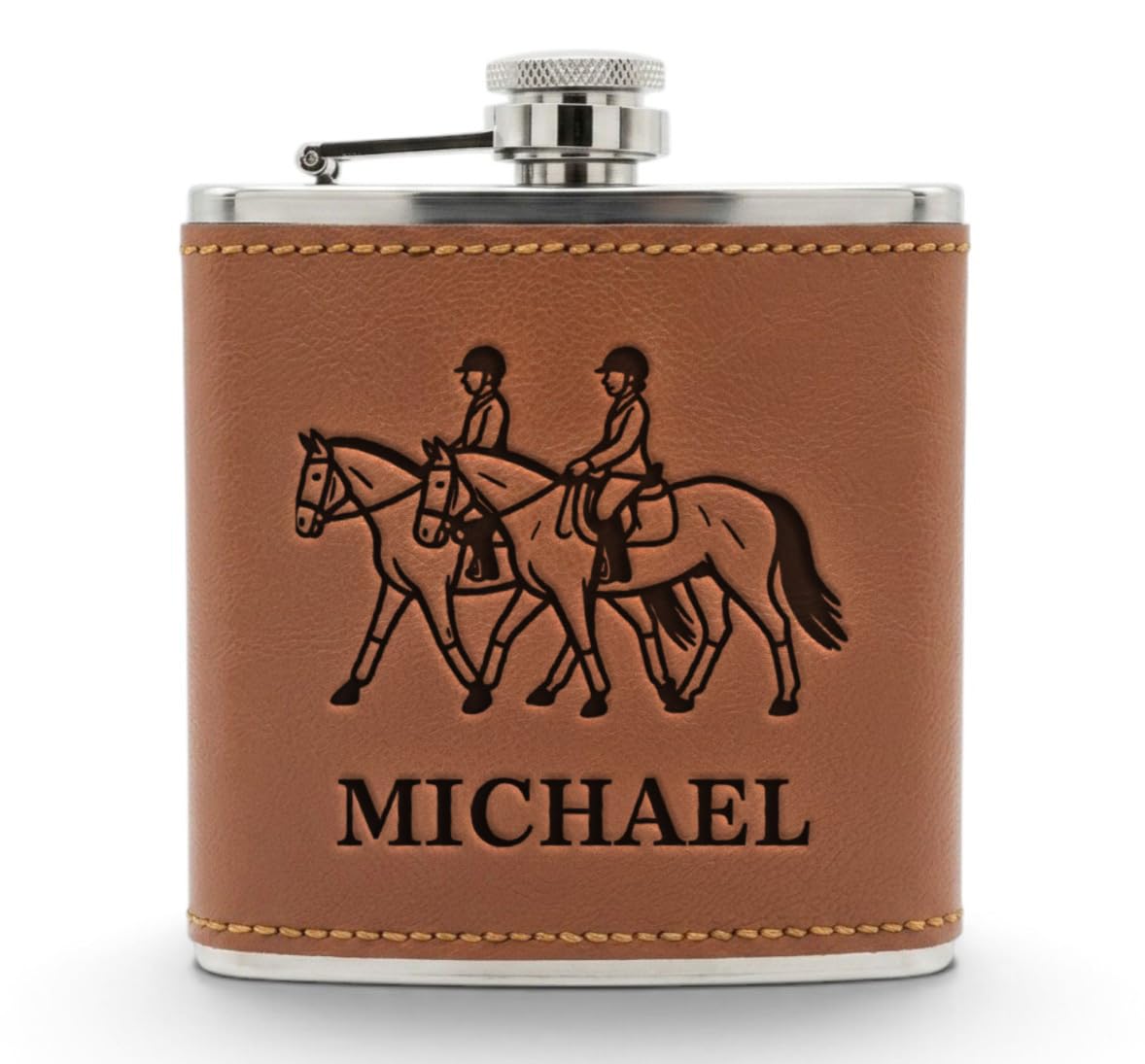 Personalised Horse Riding Hip Flask, Custom Leather Engraved Horse Gift's