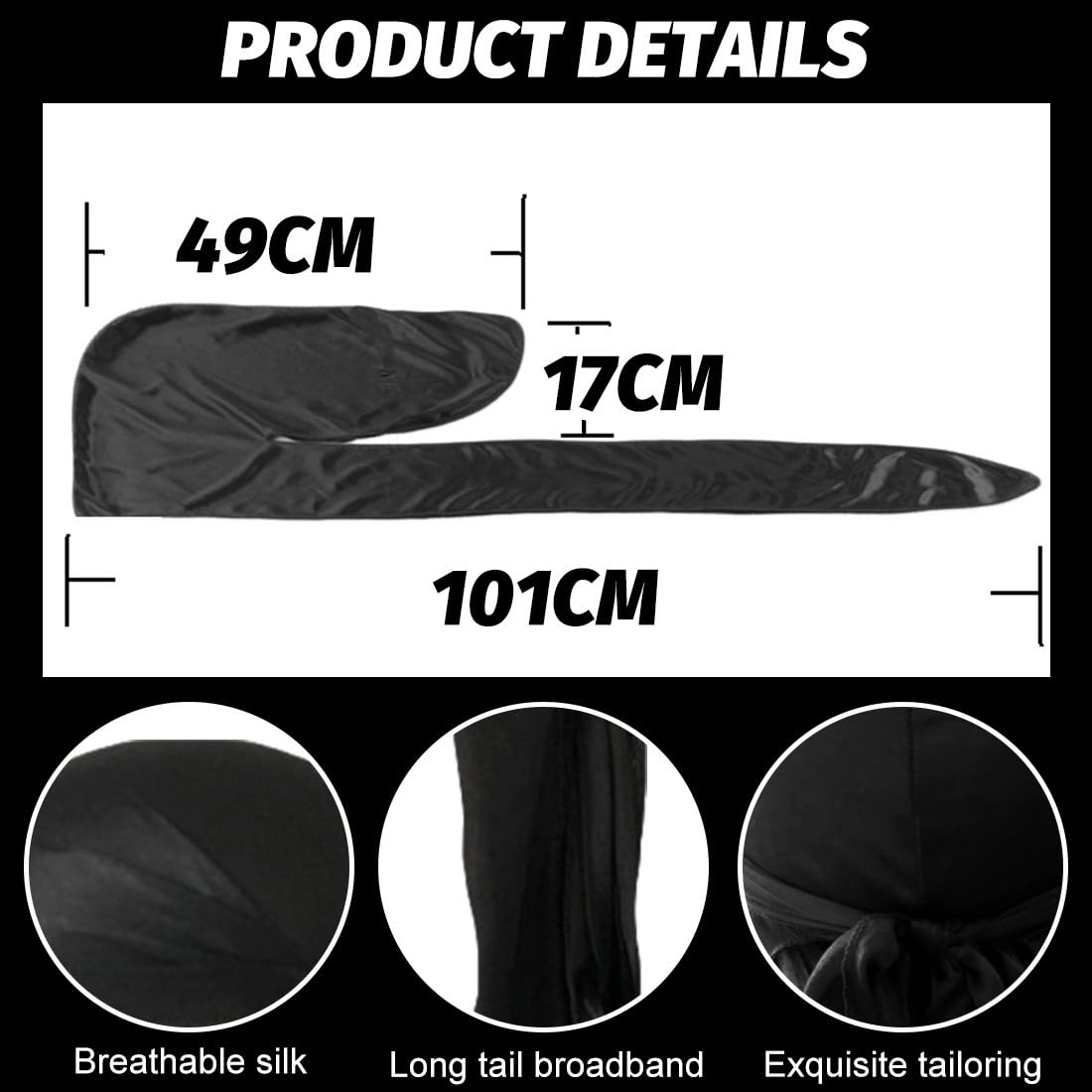 3 Pezzi Fasce Lunghe Durag Unisex Durag Fasce Larghe per Capelli da Pirata per la Perdita dei Capelli Cappello Turbante, Traspirante Morbido Elastico Bandana Wave Cap Copricapo a Coda Lunga