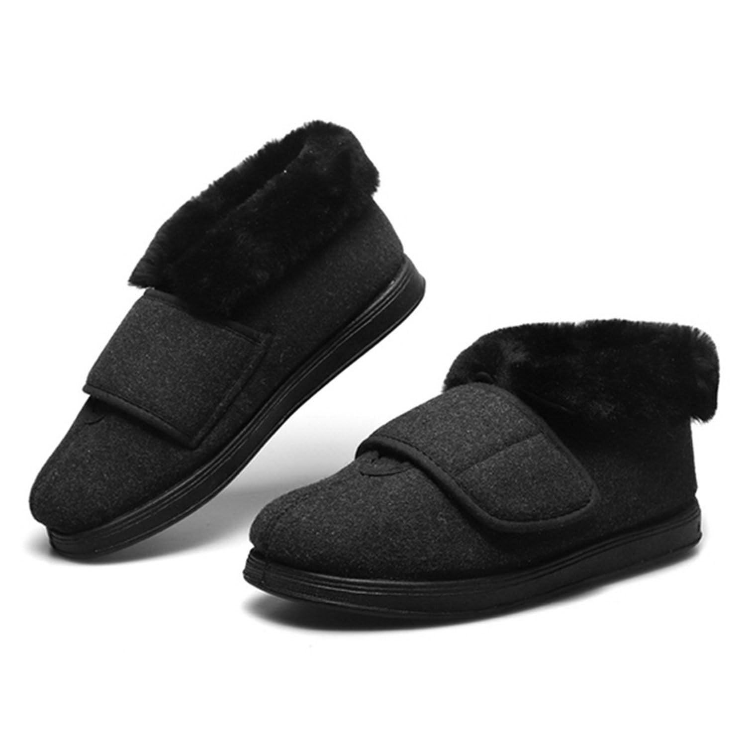 Warm Breite Schuhe Plüsch Gefüttert Für Geschwollene Füße Winter Diabetiker Hausschuhe Damen Extra Weit mit Klettverschluss Verstellbare Drinnen und Draußen Rutschfeste Sohle Bequem Memory-Schaum