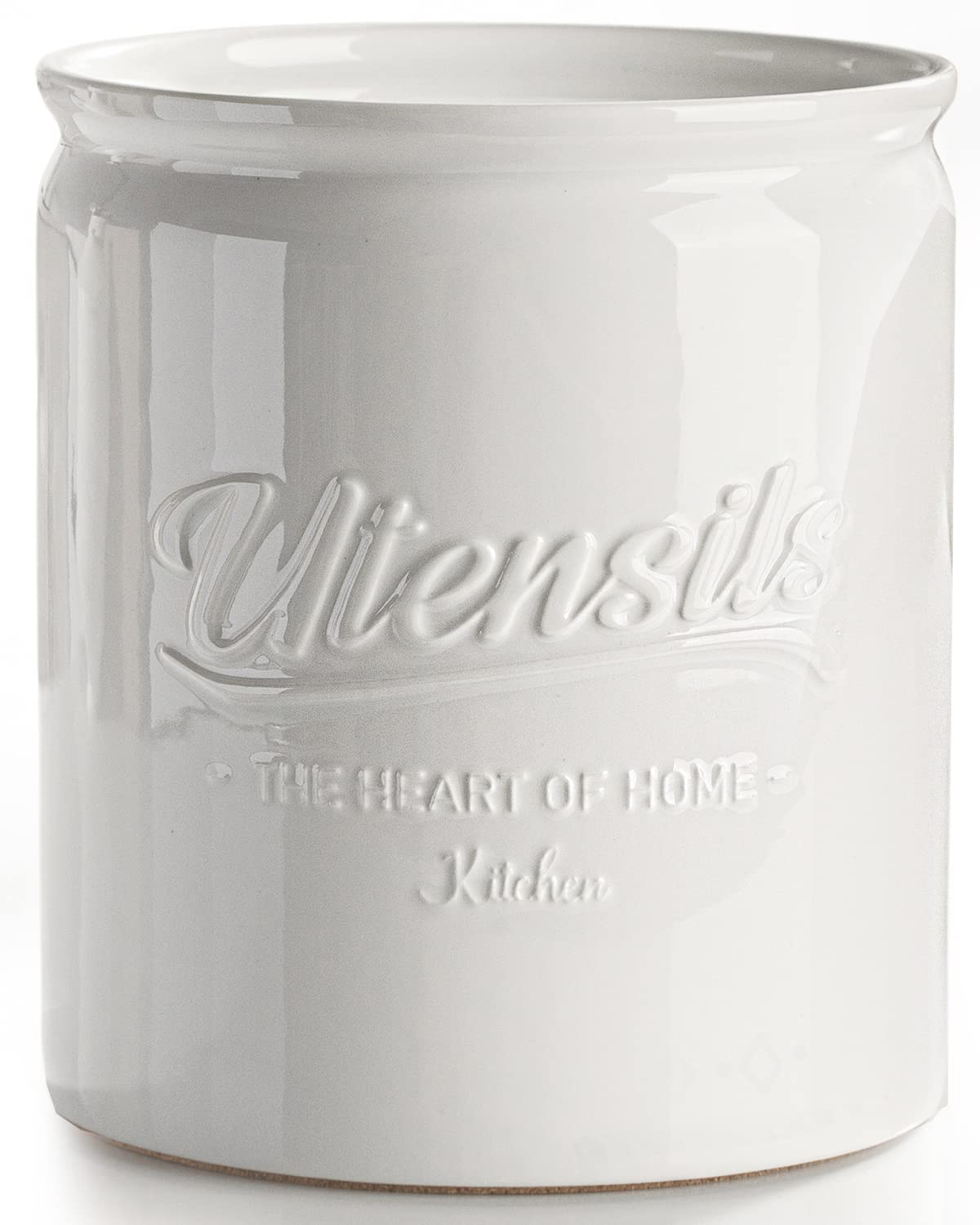 getstar Utensil Holder for Kitchen Counter (7.2� x 6.2�) , Large Kitchen Utensil Holder with Protective & Non-Slip Cork Mat, Ceramic Cooking Utensil Holder (White)