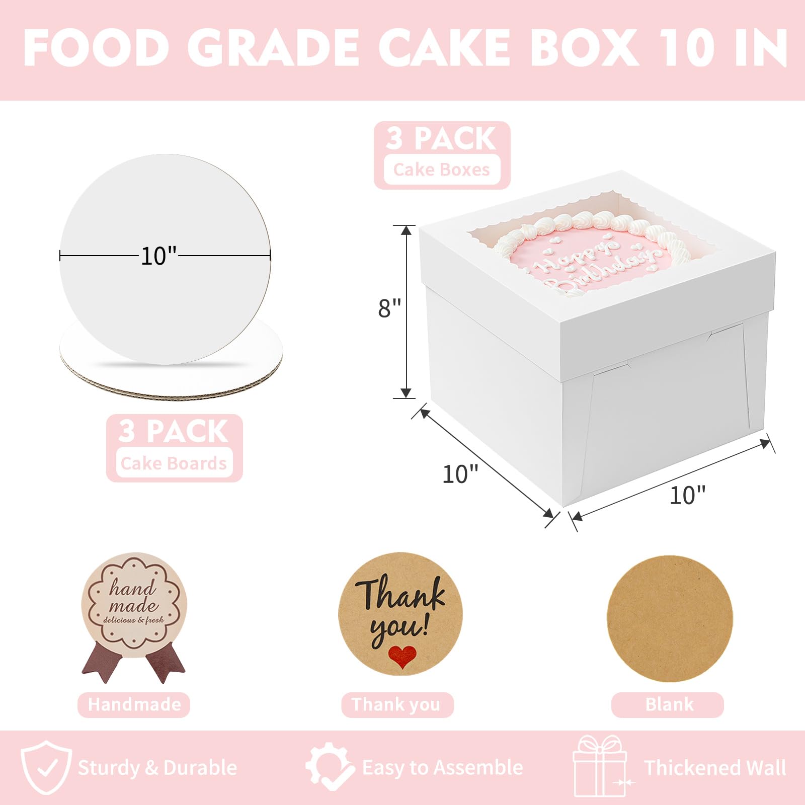Cake Boxes - 3 Pack, Window & Boards -2