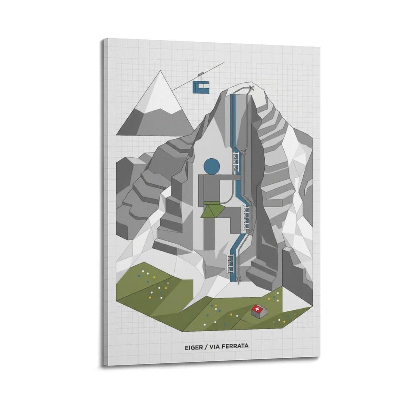 XKUGA Modern Bauhaus Alps Eiger Via Ferrata Sport Travel Poster Modern Decorative Canvas Prints - Ideal Wall Art for Family, Man Cave, Game Room, Boys & Girls Bedroom 20x30inch(50x75cm)