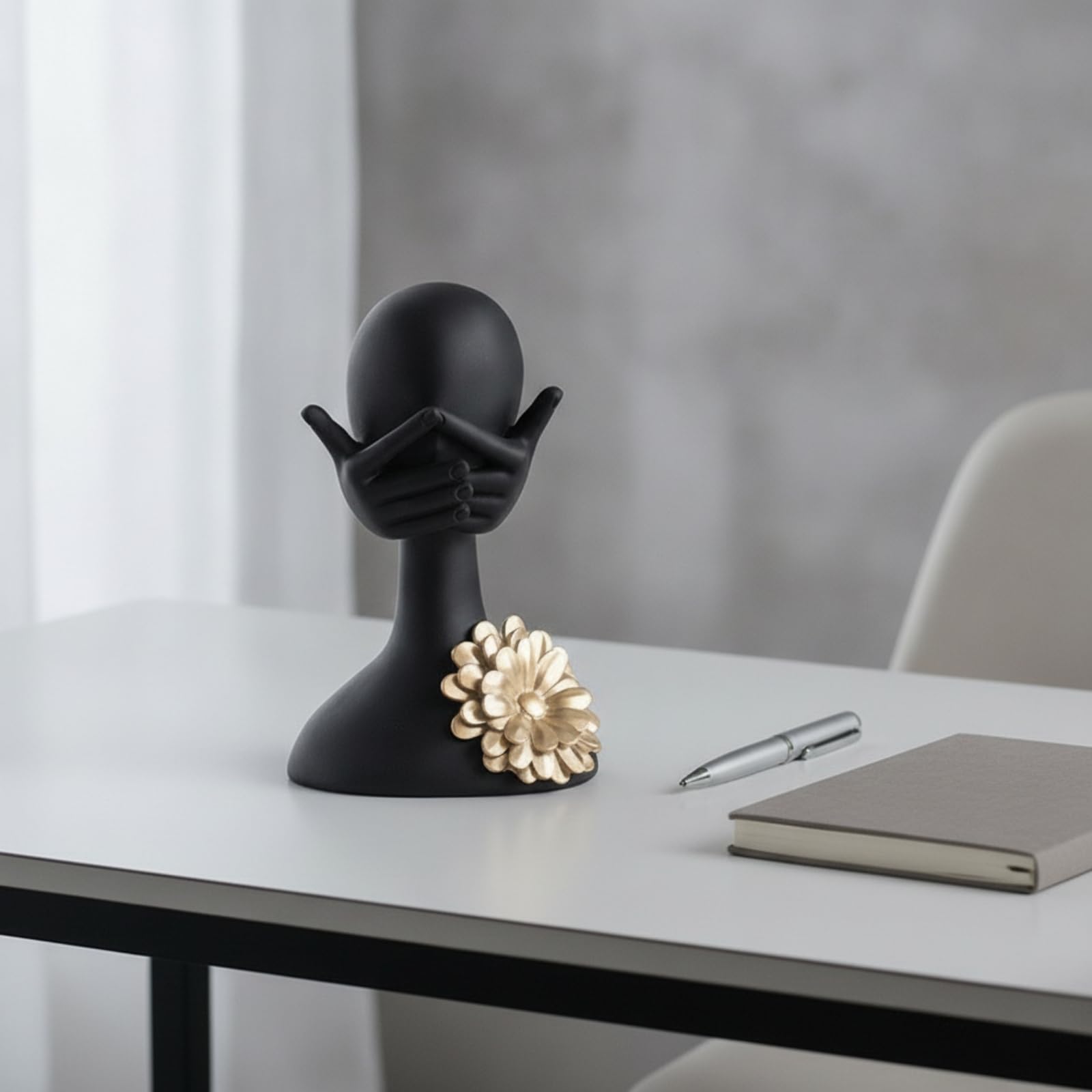 rockible Busto con Fiore Moderno Statuetta Concettuale Dorata Scultura Moderna per Amanti Del Design, Ufficio, style to 1