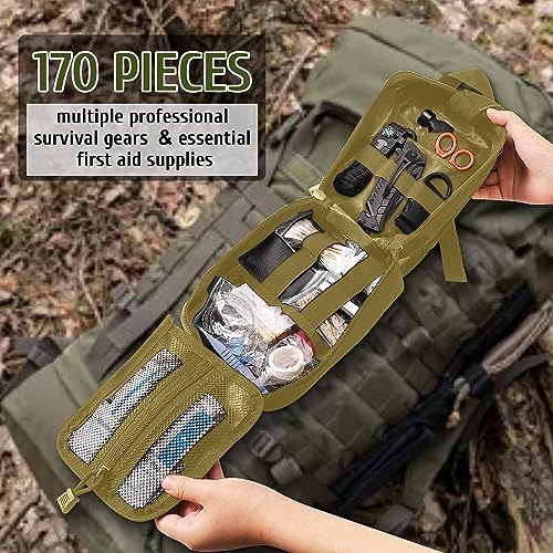Survival Kits, 170 PCS First Aid Kit/Trauma Kit with Essential Survival Gear Emergency Medical Supplies for Hiking Camping Backpacking Outdoor Adventure, Gifts for Him Dad Men Christmas - Image 4