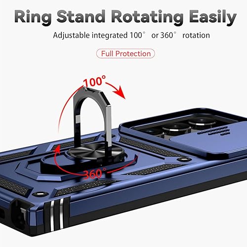 Miniatura 5 de Funda para Samsung Galaxy S23 Ultra con cubierta para lente de cámara, protector de pantalla HD, soporte de anillo integrado con función atril,
