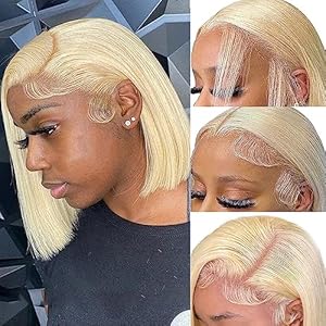 613 Blonde Bob Wig Human hair 180 Density 13×4 Blonde Lace Front Wigs Human Hair Pre Plucked With Baby Hair 12 Inch 613 HD Lace Frontal Wig Straight Glueless Wigs Short Bob Wigs For Women