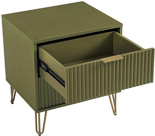 Miniatura 7 de Manhattan Comfort Dumbo - Moderna mesita de noche 2.0 con 2 cajones y patas de metal, patas doradas repartidas, diseño acanalado vertical,