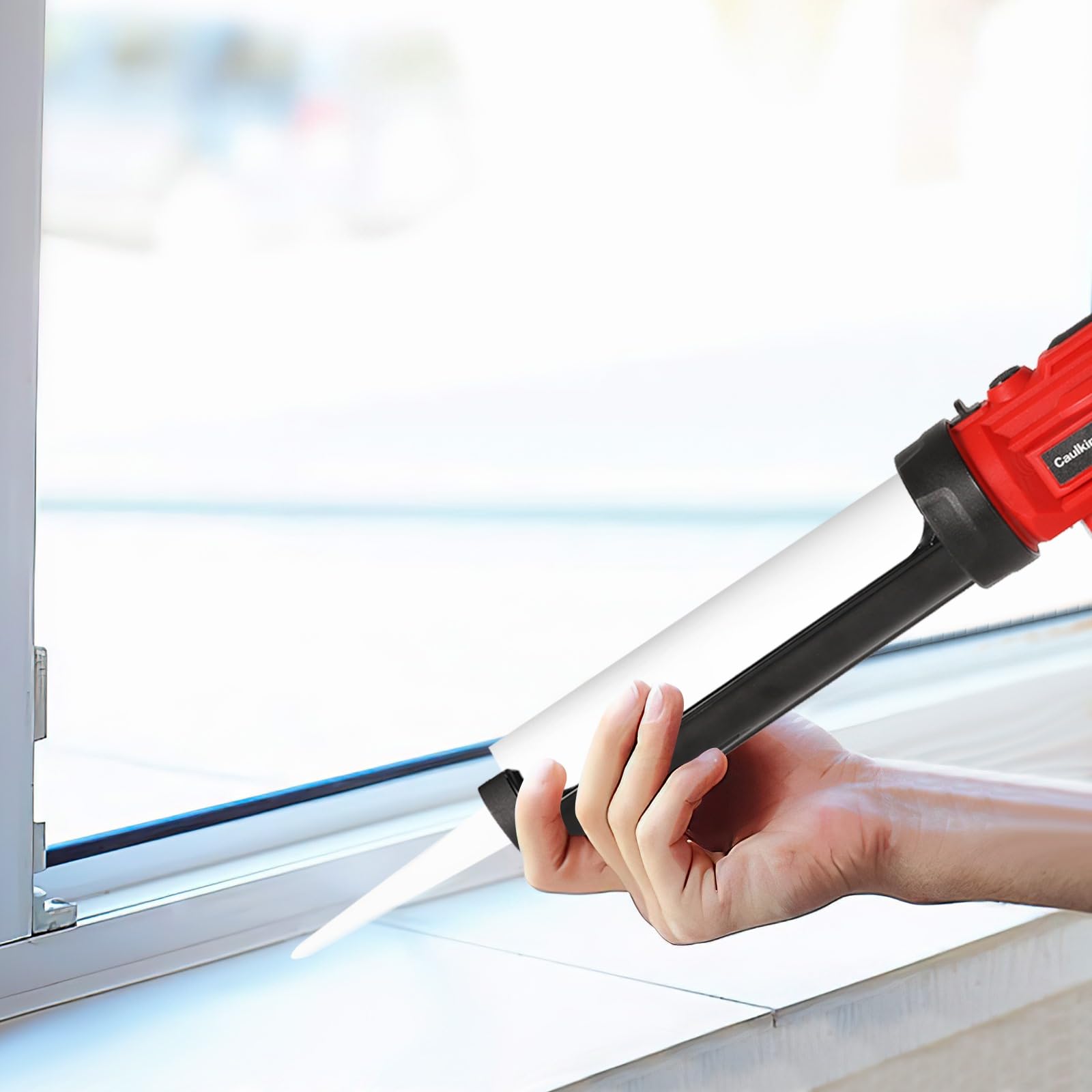 Pistola de silicona eléctrica, pistola de cartucho inalámbrica, batería de 1500 mAh, iluminación LED, 4 velocidades regulables, compatible con sellador de 300 ml, para sellar paredes y balcones (2