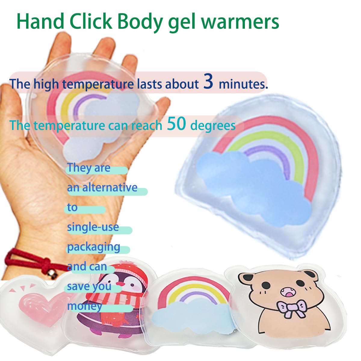 Reusable Hand Warmers, Reusable Camping Hand Warmer, Reusable Heating Packs, Cartoon Warm Hands Treasure, Heating Packs,Hot Compress, Hand Click on Body Gel Heater (4 PCS)