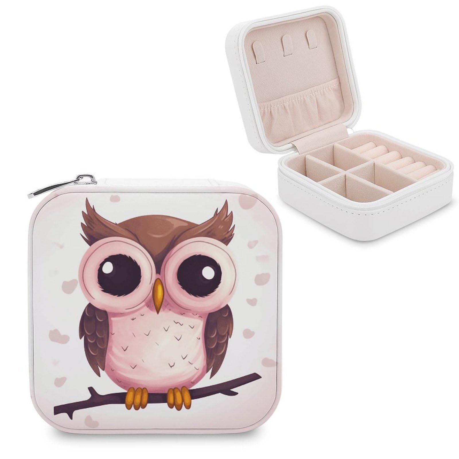VstaDank Cute Owl Jewelry Box Exquisite Leather Jewelry Organizer Portable Trinket Organizer Fashion Travel Jewelry Case for Rings Earrings Necklaces Unique Gifts for Women