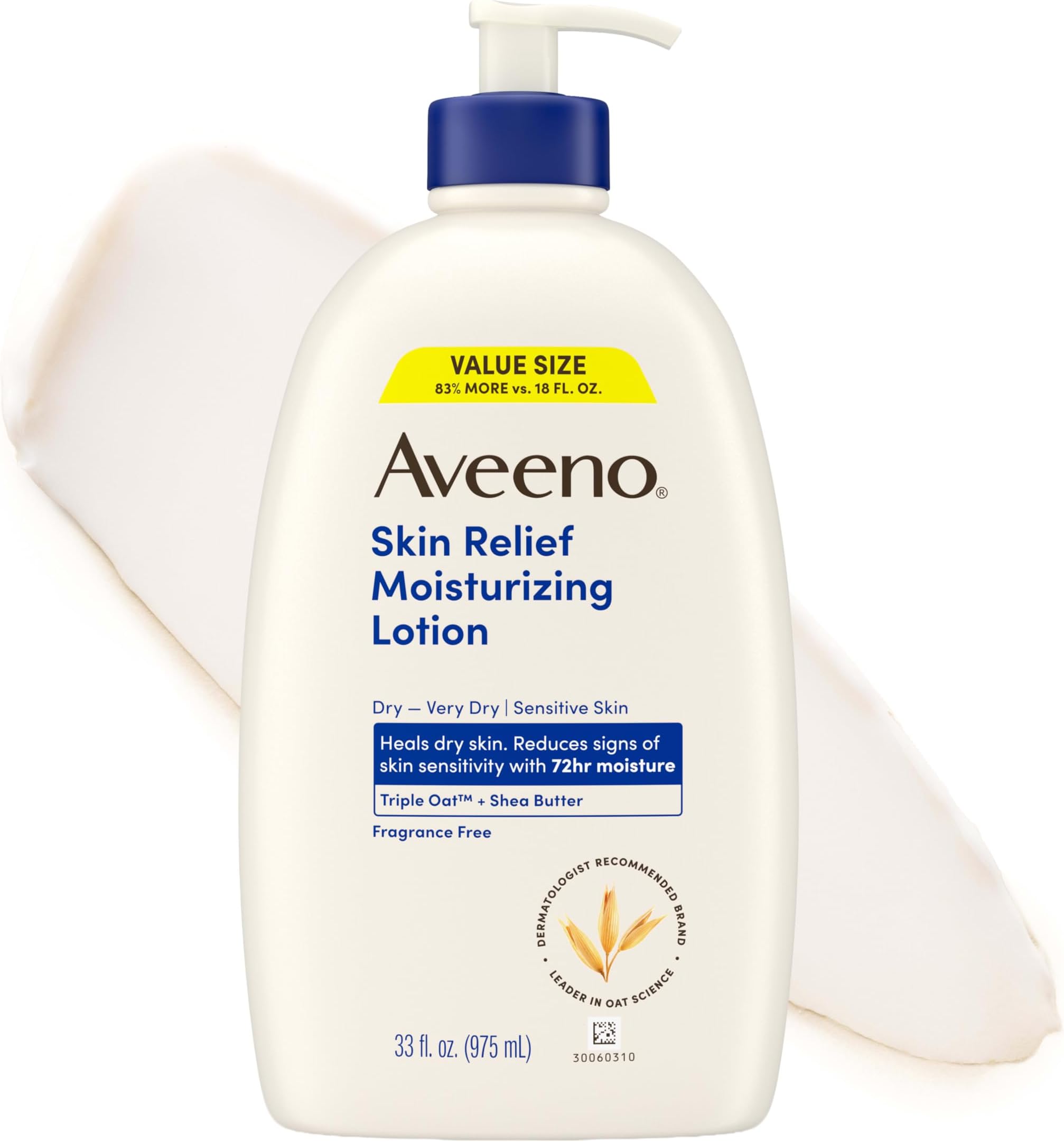 Skin Relief Moisturizing Body Lotion Heals Very Dry, Sensitive Skin, Fast-Absorbing Lotion with Soothing Triple Oat & Shea Butter Formula, Fragrance Free Lotion, Non-Comedogenic, 33 Fl Oz