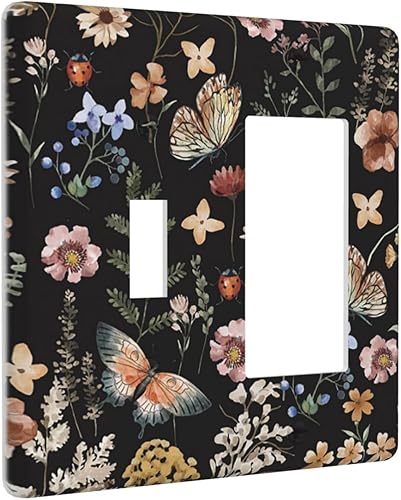 Miniatura 88 de Cubierta de interruptor de luz de palanca doble de 2 cuadras, color rosa, hongos, flores, placa de pared, placa frontal eléctrica, retro, años 70,