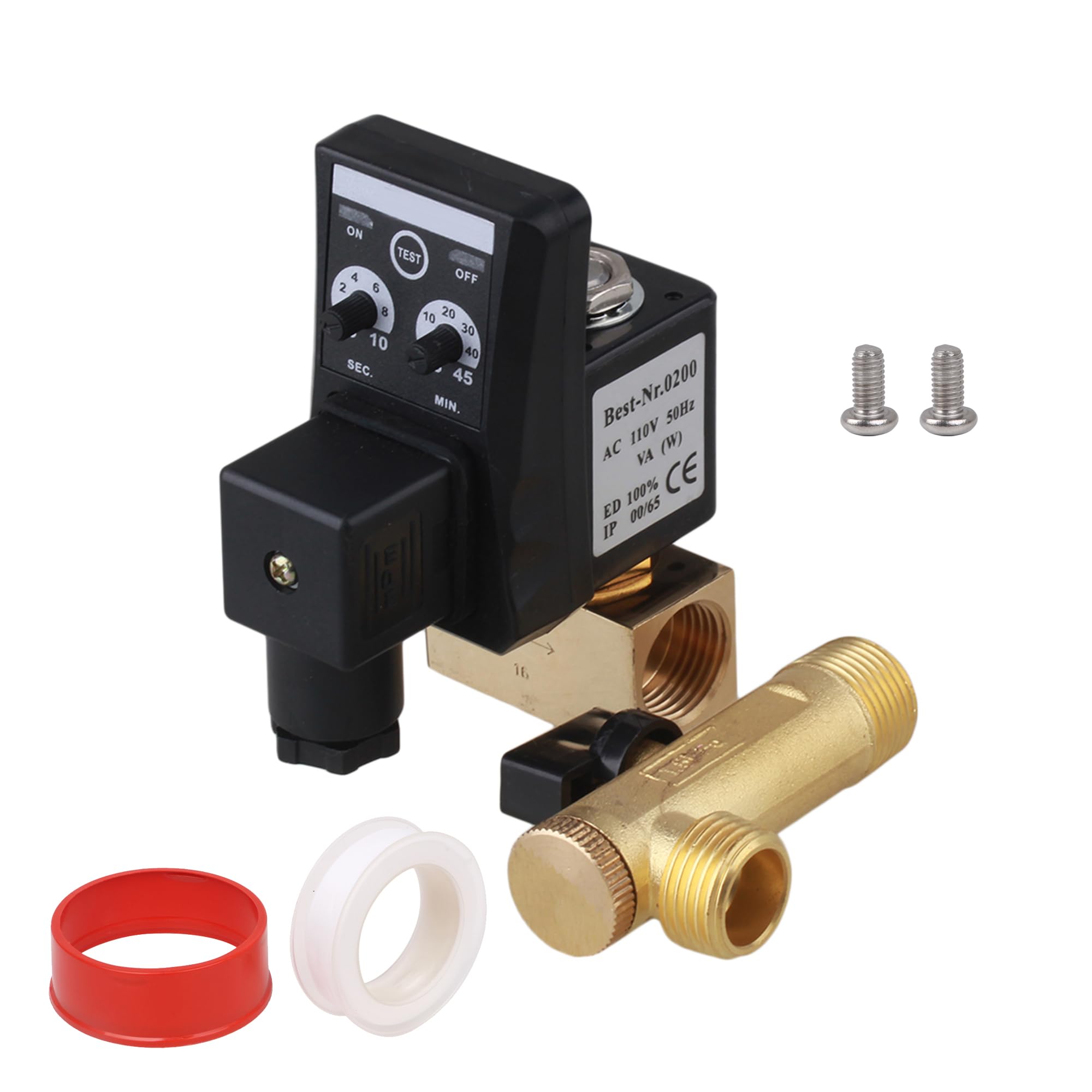 CNBTR Automatic Timed Water Trank Direct-acting Drain Valve Electronic Timed Air Compressor Forging Brass 1/2" Hole Diameter AC110V Drain Valve
