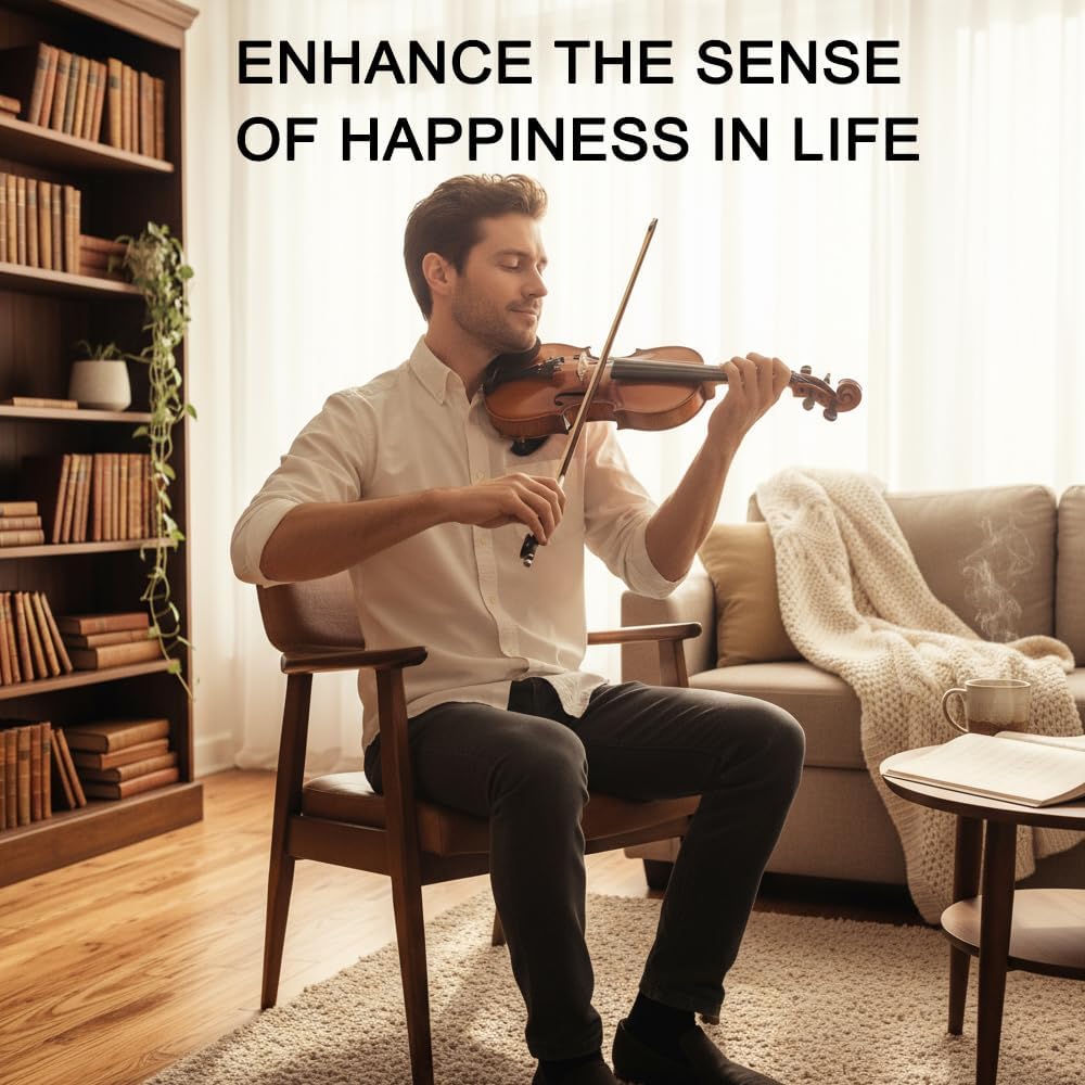 1/4 Acoustic Violin Set for Beginners with Case, Bow, Rosin Fiddle Solid Spruce Top & Maple Back/Sides 4-String Musical Instrument for Adults Starter Natural Color