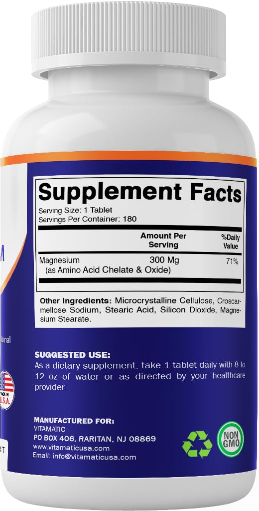 Vitamatic Chelated Magnesium 300 mg per Tablet, 180 Tablets, Made in USA — Amazon image 8