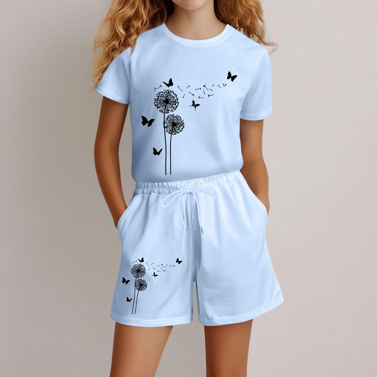 Chándal para niña, ropa deportiva, chándal para niños, niñas, verano, informal, manga corta, juego para camiseta, bolsillo superior, pantalones cortos