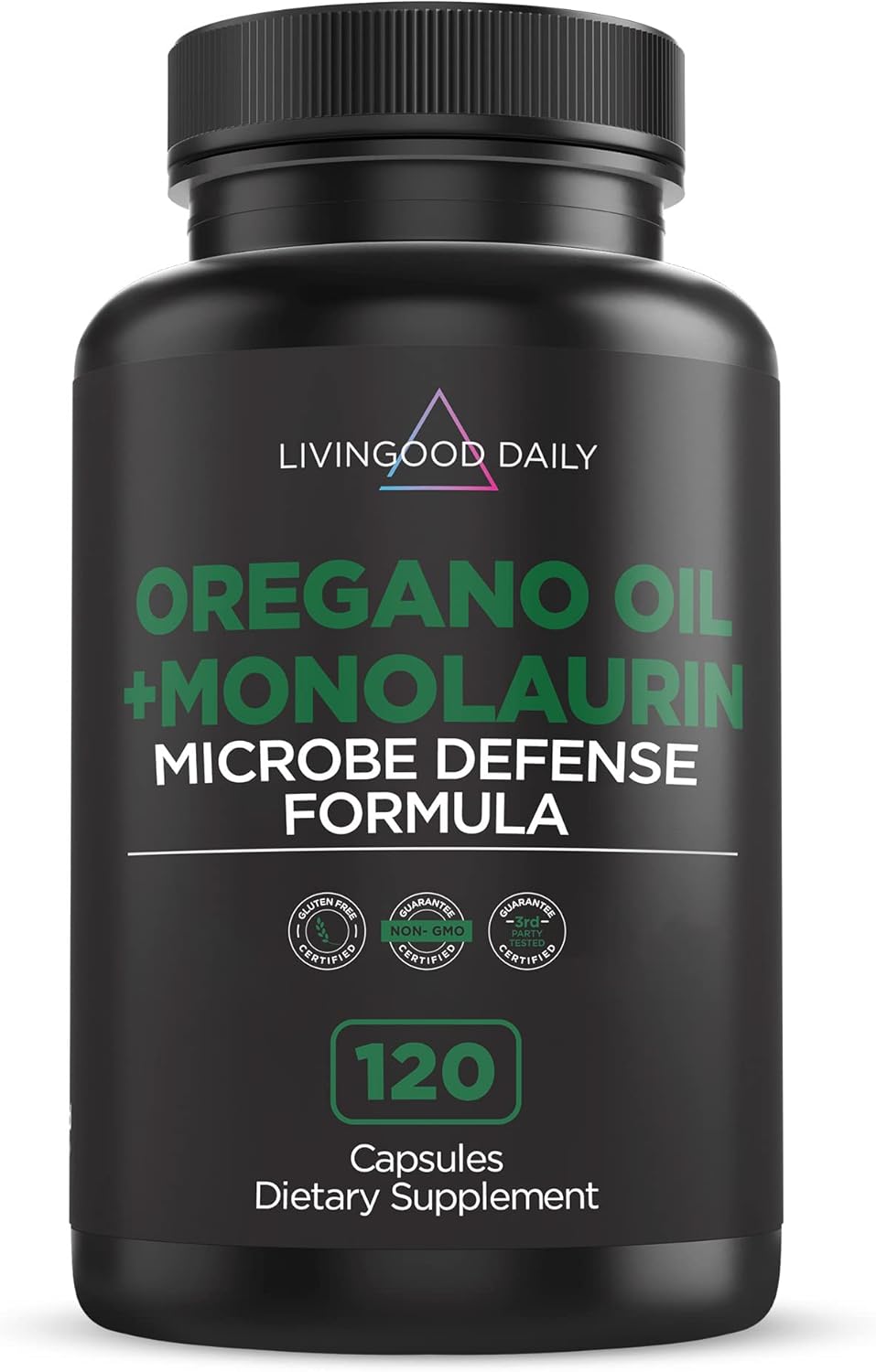 Livingood Daily Oregano Oil + Monolaurin, 120 Capsules Organic Oil of Oregano 300mg