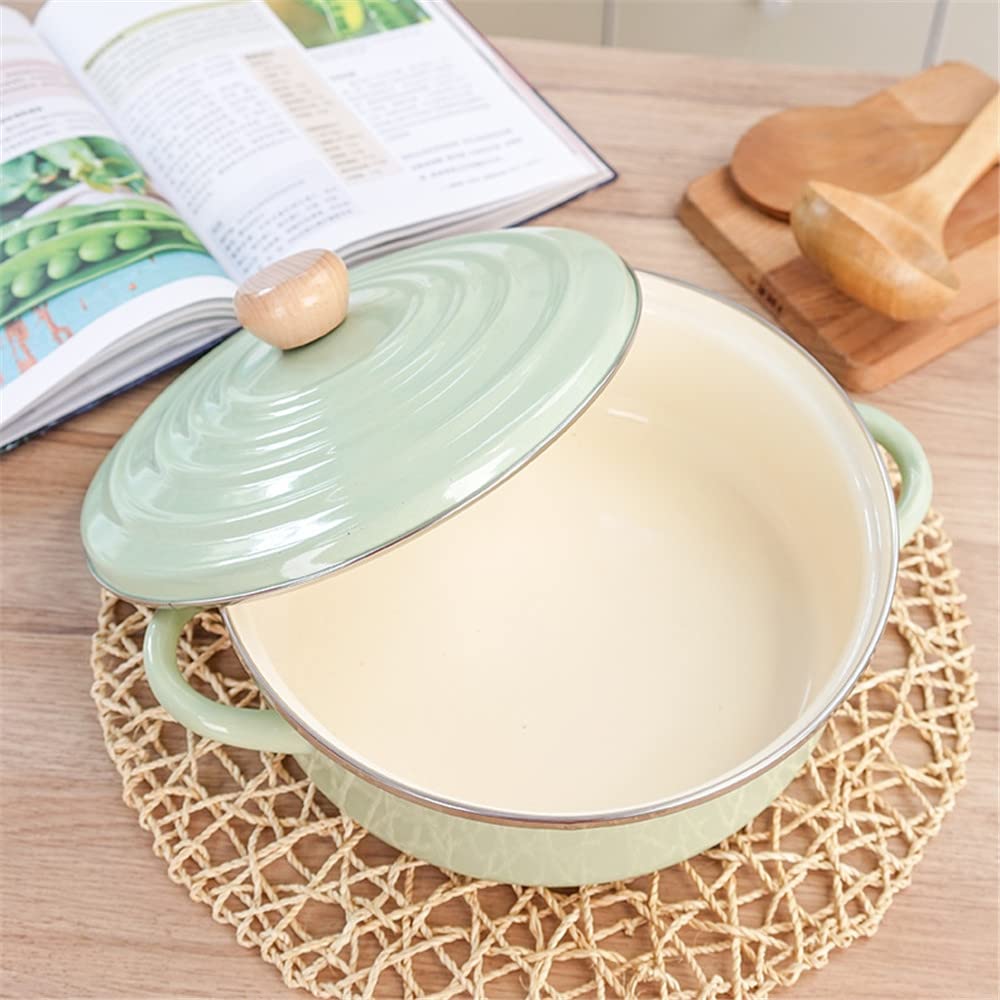 Horno Holandés De Hierro Fundido Esmaltado, Cocotte Hierro Fundido con Tapa, Cacerola De Hierro Fundido Esmaltado, 3.5 L, Verde, Placa De Acero Laminado En FríoA