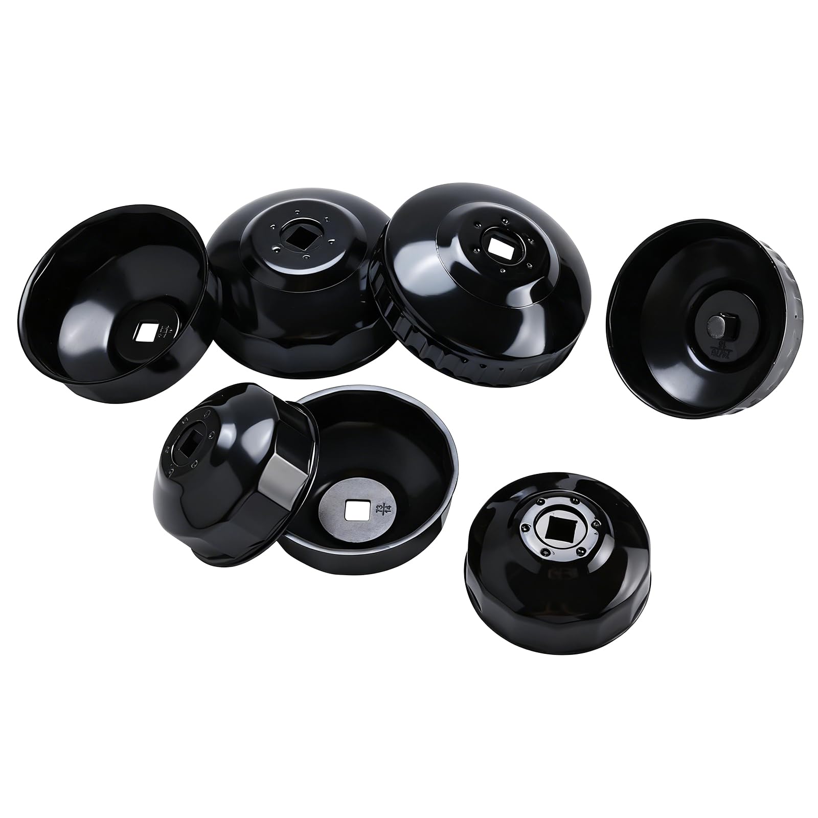 BOOMSTART Lot de 15 clés universelles pour filtre à huile - 14 capuchons de filtre à huile (65-100 mm) en tôle d'acier + adaptateurs 3/8" et 1/2" - Clé de filtre à huile pour tous les filtres courants