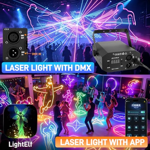 Image of Portable APP Controlled Laser Projector Support Custom Drawing Text Playback Personalized Programming, 3D Animation Laser Light with Sound Active DMX Mode for Stage DJ Party Events