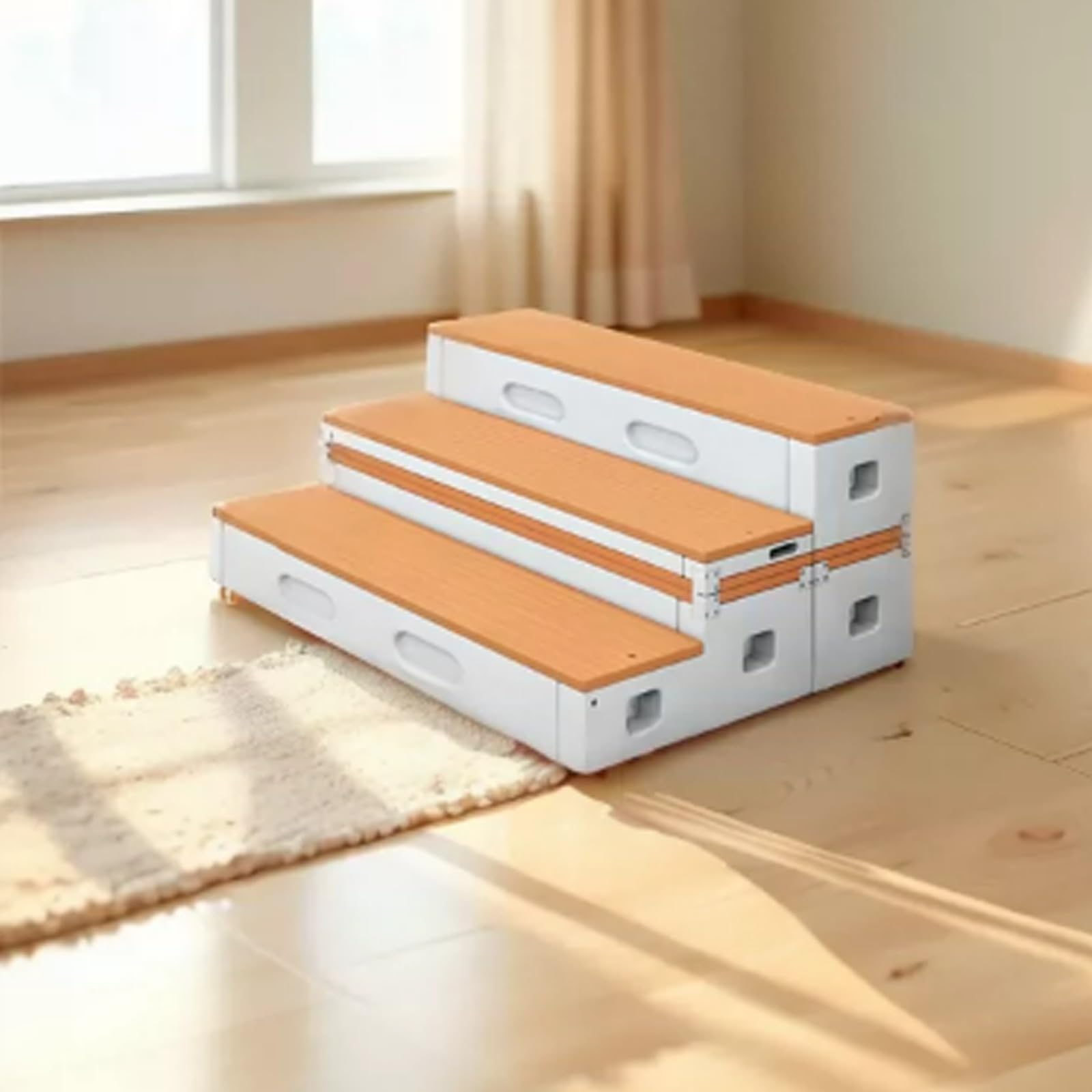 New Mobile Flip-Folding Steps, School Music Classroom Three-Tier Dance,Foldable Movable Staircase Step Risers,PE Plastic Choir Stage(Orange)