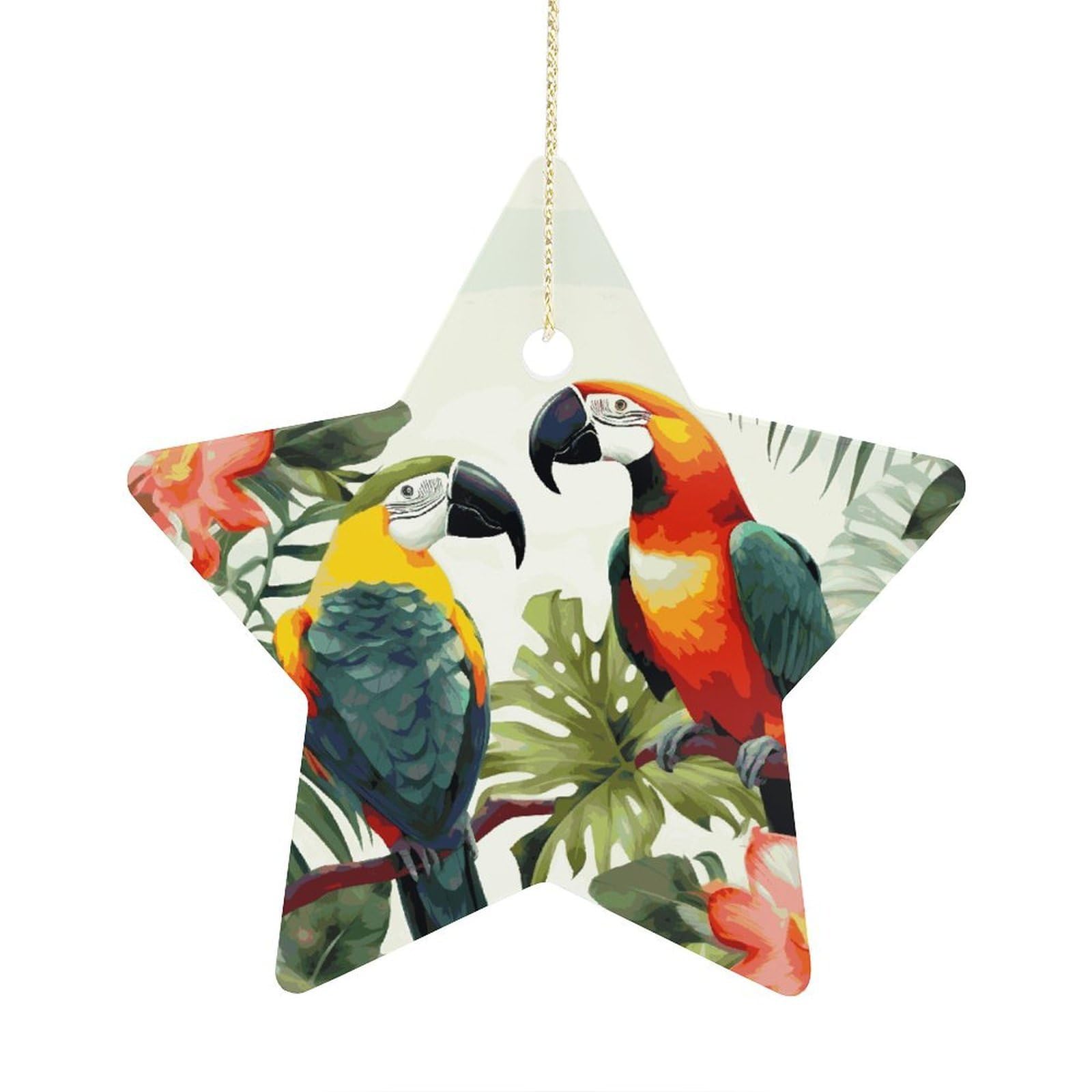 Toucans Parrot Palm Tree Leaves Stars Ornaments Ceramic Christmas Tree Hanging Light in Weight Christmas Star Pendants Funny Double-Sided Printed Xmas Ornaments for Gifts