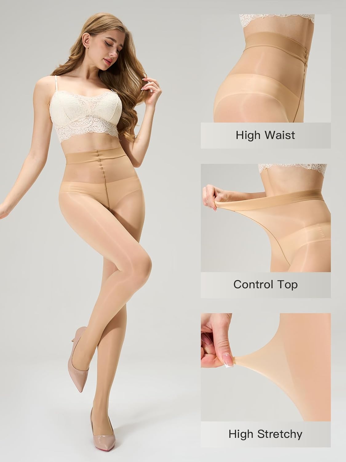 Yilanmy Shiny Tights for Women 40d High Waist Oil Shimmery Pantyhose Ultra Silky - Image 4