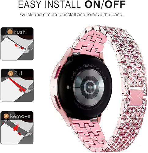 Vista 180 de Correas compatibles con Samsung Galaxy Watch FE / 5/4 de 1.575 pulgadas, correa de metal con diamantes de imitación brillantes de 0.787 pulgadas