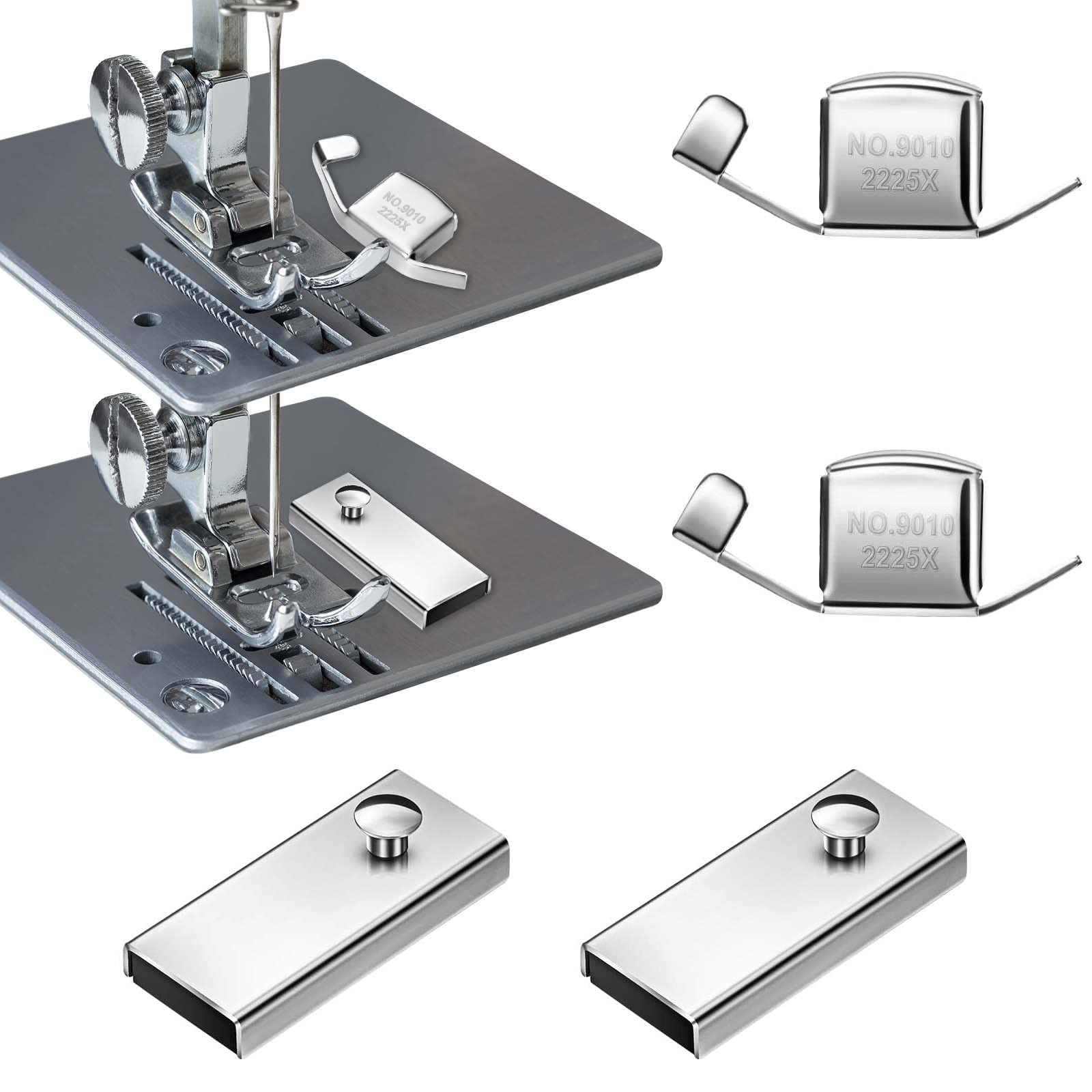 Juliyeh 4 Pcs Universal Magnetic Seam Guide Press Feet,Seam Guides, Machine Accessories for Universal Sewing Machines DIY Crafts Tools Parts Accessory, Silver, Two Size