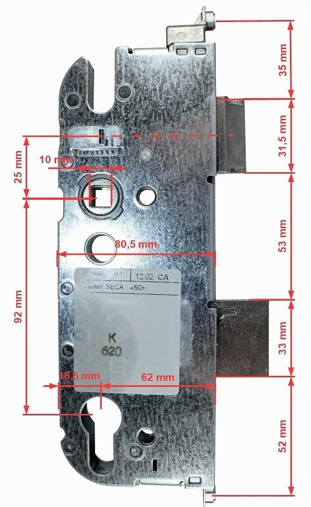GU Secury Automatic Reparatur Schlosskasten Hauptschloss 6-28476-CE-0-1 oder auch K-20044-JJ-0-1, Dornmaß: 65mm (62mm) / Entfernung: 92mm, incl. SN-TEC® Montagematerial & SN-TEC® Montageanleitung