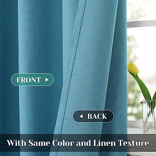 Image of HOMEIDEAS 100% Blackout Bluesapphir Linen Curtains 52W x 96L 2 Panels