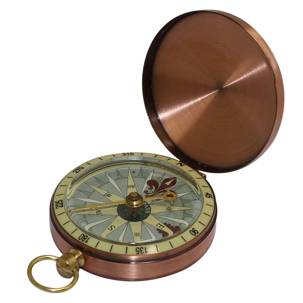 Bussola portatile Campeggio Escursionismo Tasca Bussola Navigazione Orologio da tasca in bronzo a conchiglia Bussola multifunzione a catena sospesa