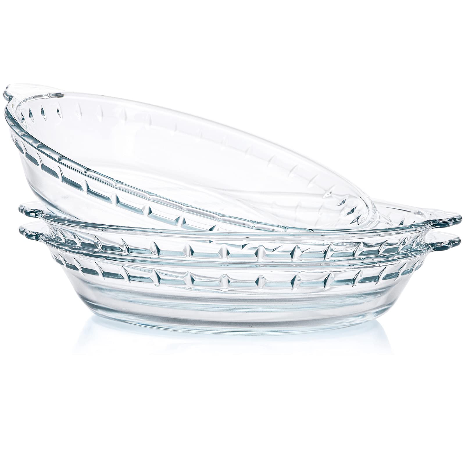 Kingrol Glass Pie Plate with Handle, 7.5 Inch Round Baking Pan Pie Dish, Set of 3