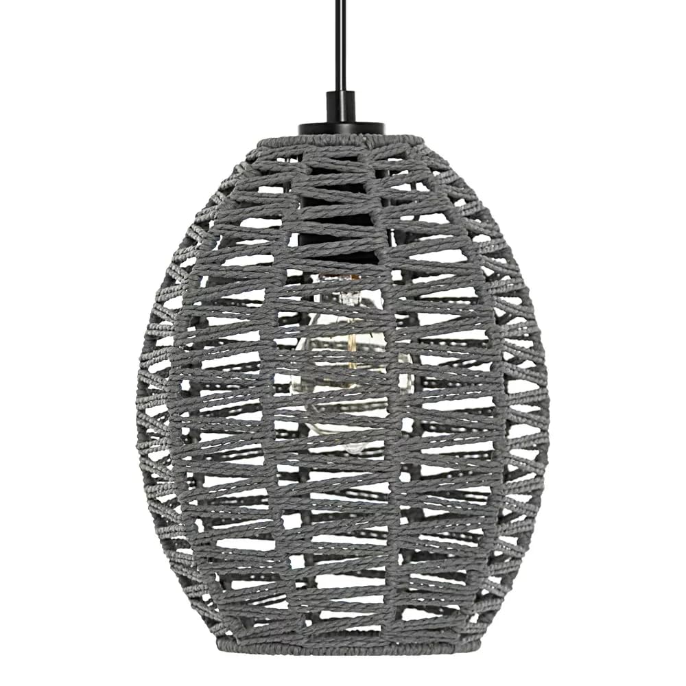 1PC Isla Wicker Rattan Light Shade Woven Rattan Oval Style Hand-Woven Paper Rope Lamp Shade for Pendant Lamp for Dining Table, Living Room (Grey)