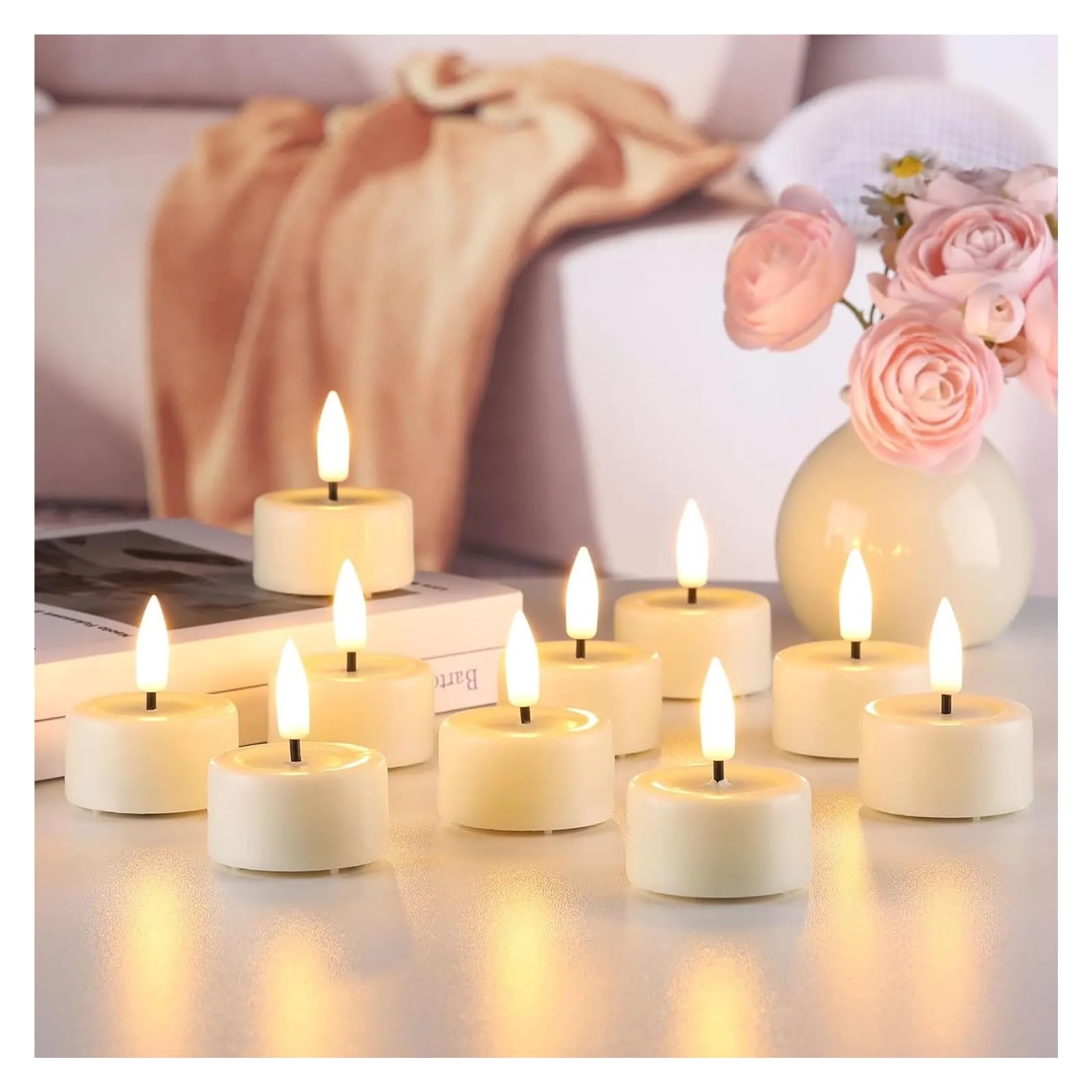 6/12 piezas velas LED parpadeantes alimentadas por luz parpadeante luz del té sin llama para la decoración de la fiesta nupcial de cumpleaños (10-pcs-Warm Light)
